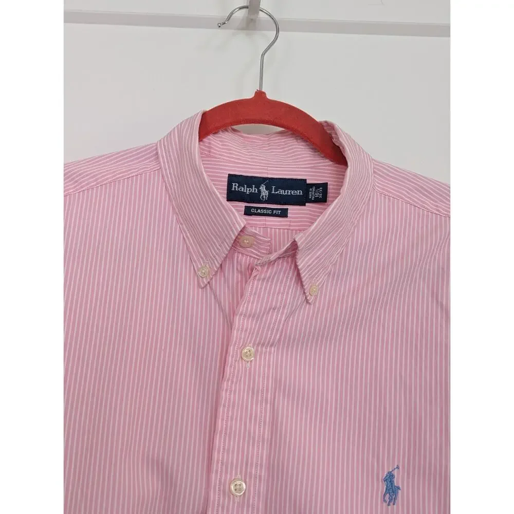 Polo Ralph Lauren Men’s Shirt Classic Fit 16.5 32/33 Cotton Pink White Stripe